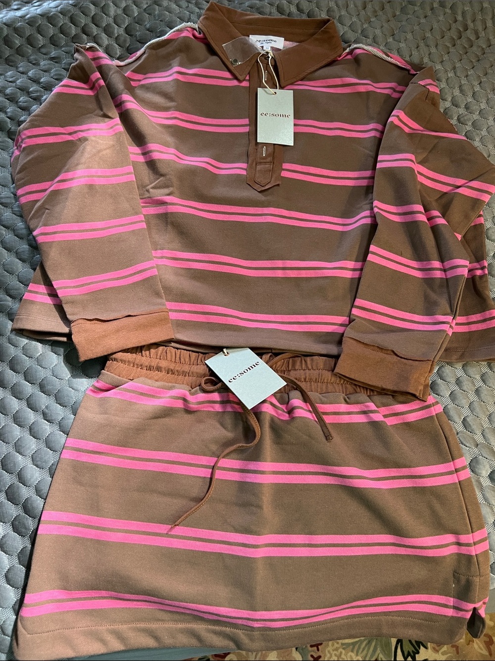 eesome Brown and Pink Striped Women’s Pajama Set